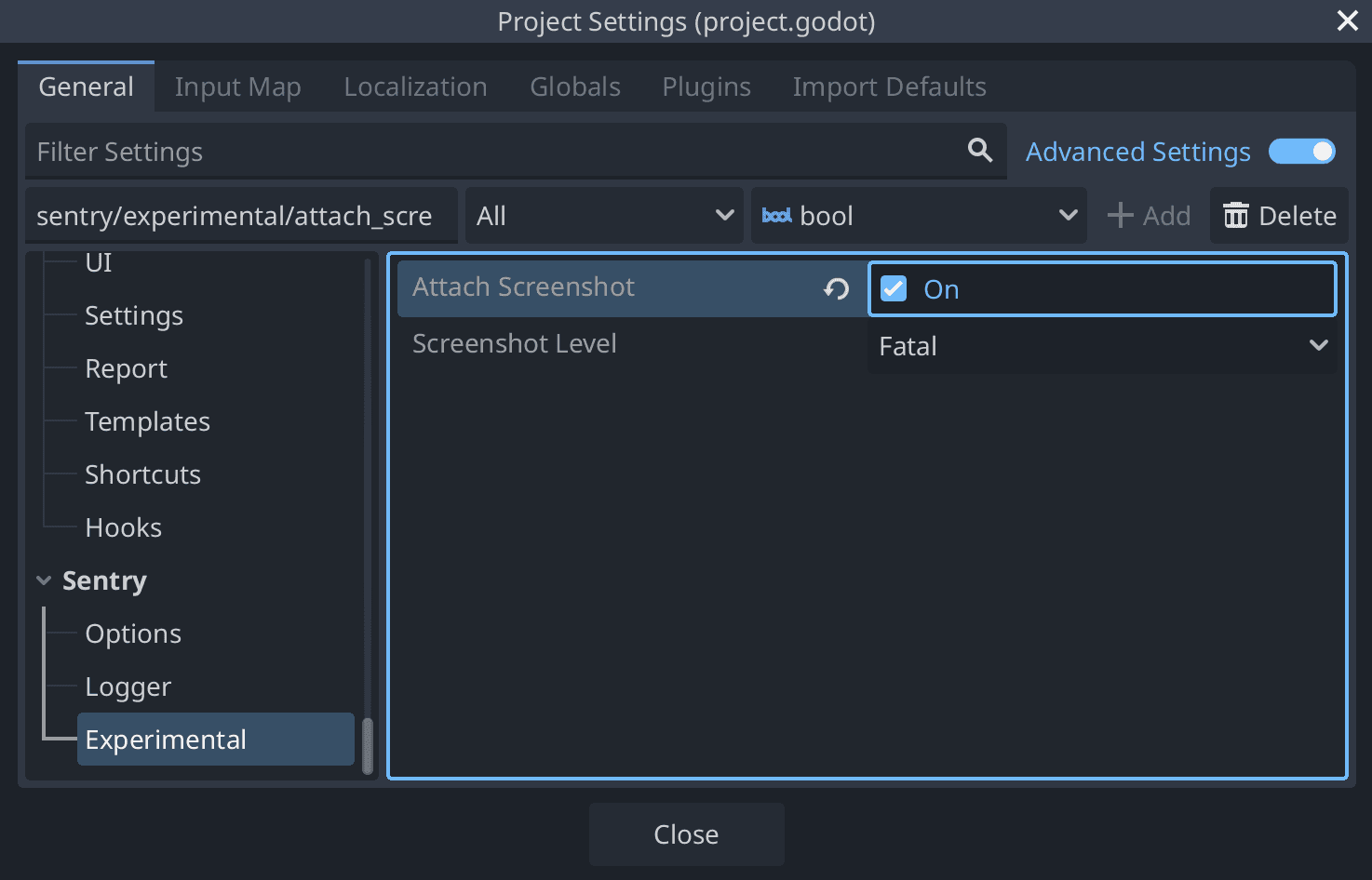 Enabling Screenshots in Project Settings